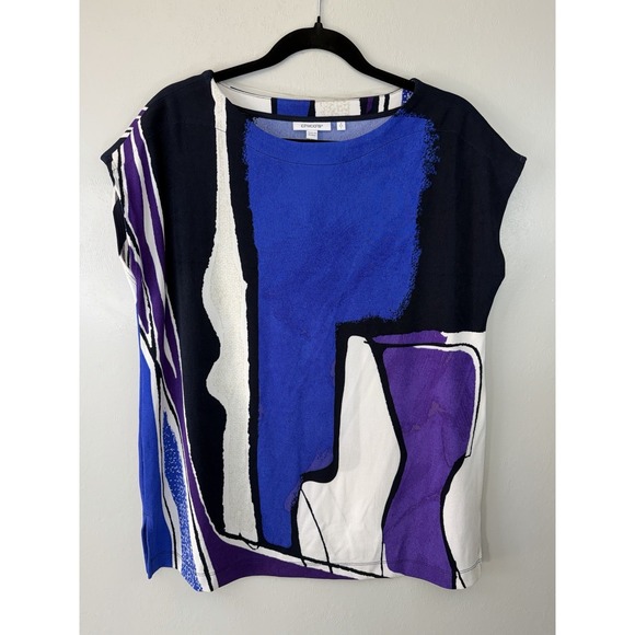 barely there Tops - NWT Chicos 2 Travelers Liquid Knit Geometric Print Blouse W Barely There Sleeves